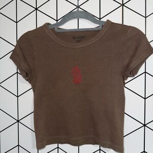 Brandy Melville Brown Crewneck Ribbed Tee